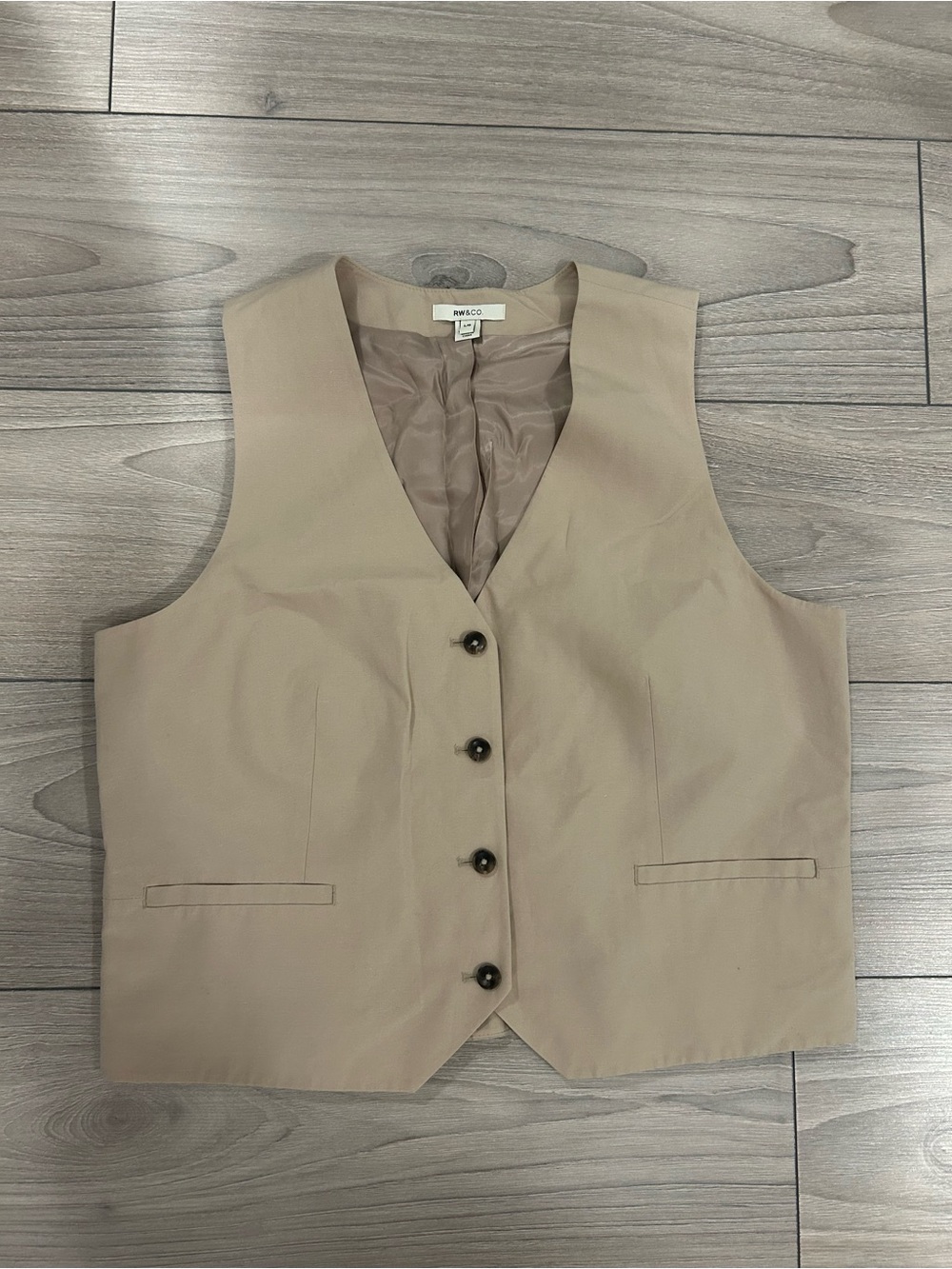 Tan Button-Front Vest - RW&CO